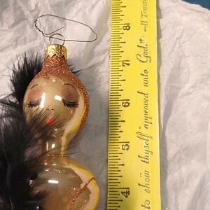 Vintage Glass Ornament Hand Painted Feathered Lady Christmas Signed Anto' 06